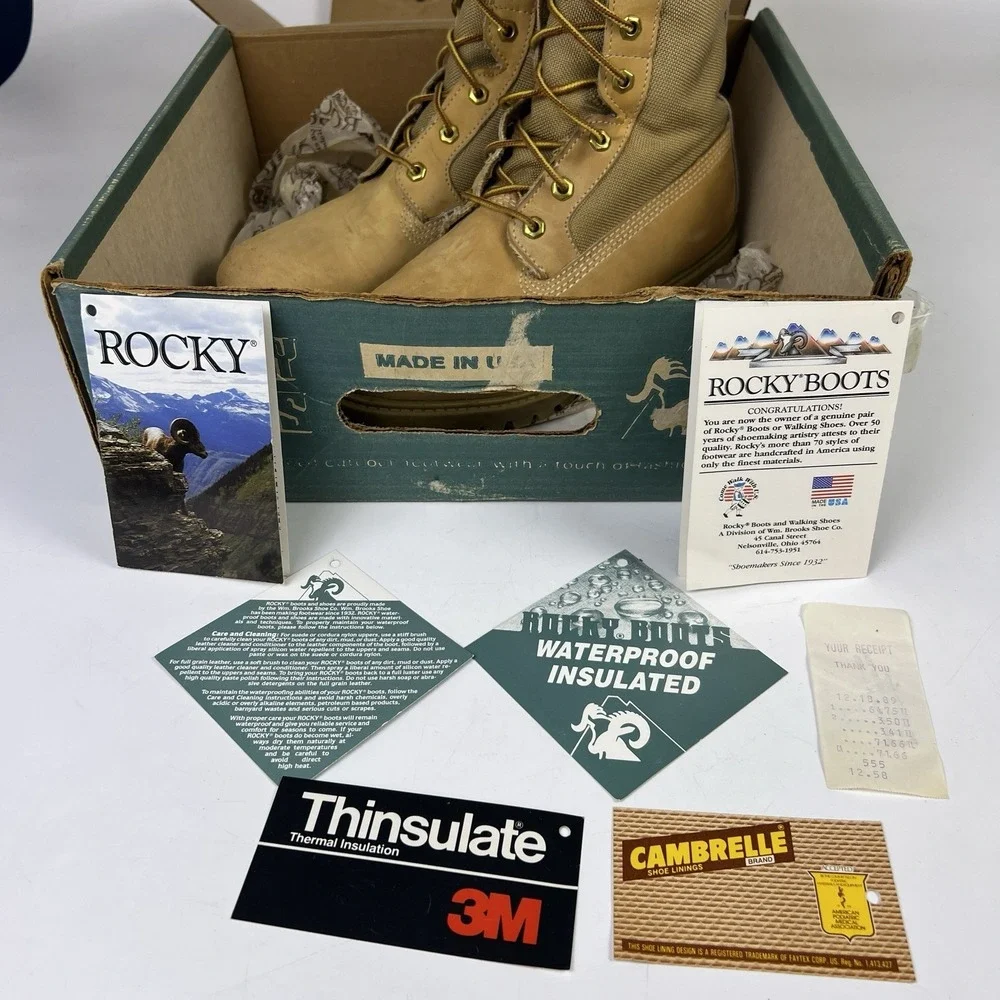 Vtg Rocky Boots Mens 9 Tan Hot Weather Nubuck Canvas Combat Hunting Hiking RB717